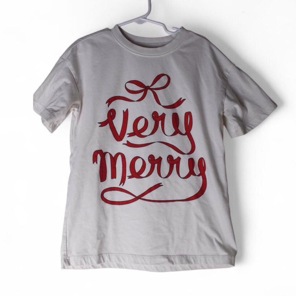 Cat & Jack White Tee with Red 'Very Merry' Design
